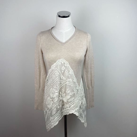 Angel Of The North Sweaters - Angel Of The North Anthropologie Cream Tan White Lace Long Sleeve Sweater Women